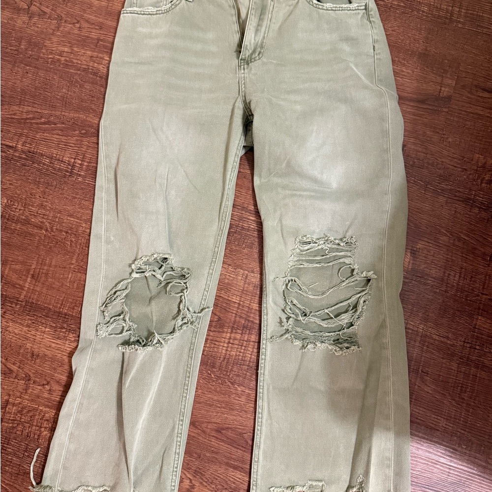 Distressed Olive Green Jeans